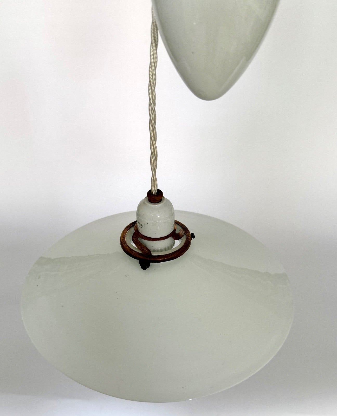 Vintage 1930s original French rise & fall ceiling light opaline glass shade H5