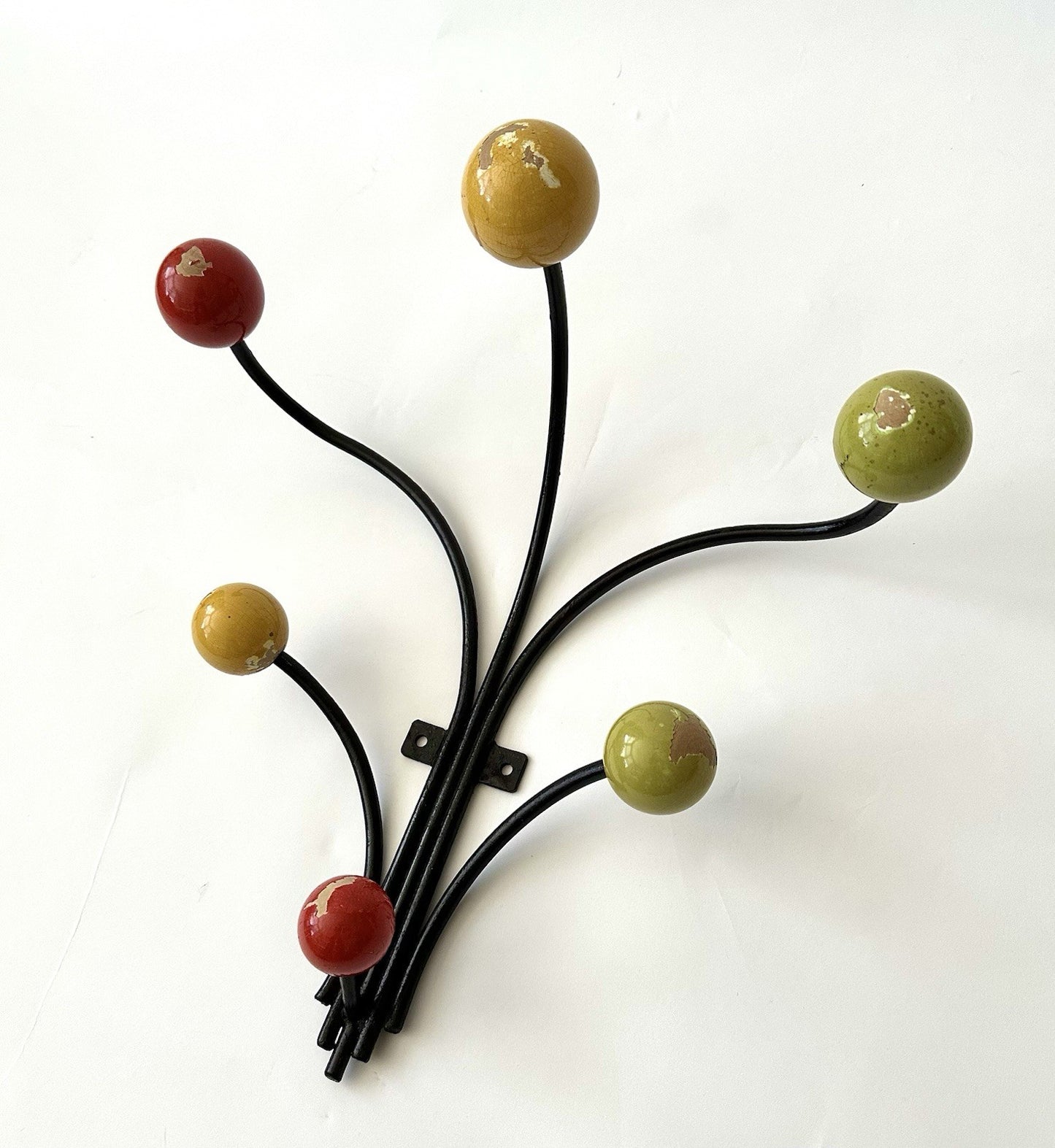 Original Vintage Retro Sputnik Metal Coat Hooks French Bobbles Coloured 6 Pegs1