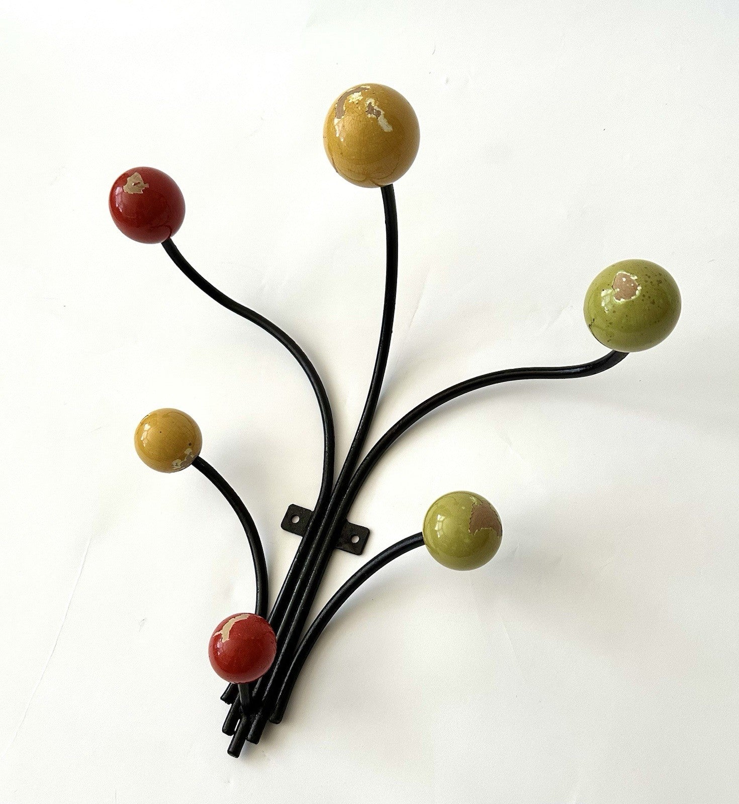 Original Vintage Retro Sputnik Metal Coat Hooks French Bobbles Coloured 6 Pegs1