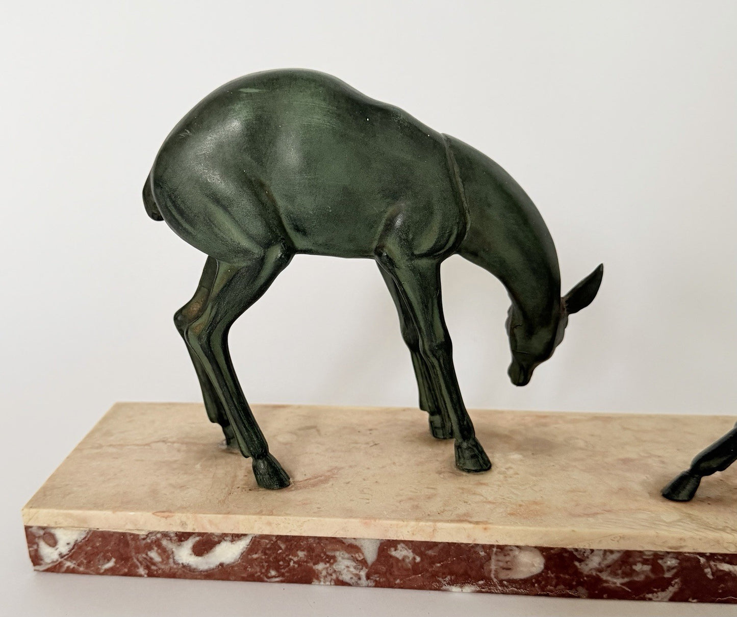 Original French Art Deco Gazelle Mantelpiece Sculpture Spelter Marble 1930s8