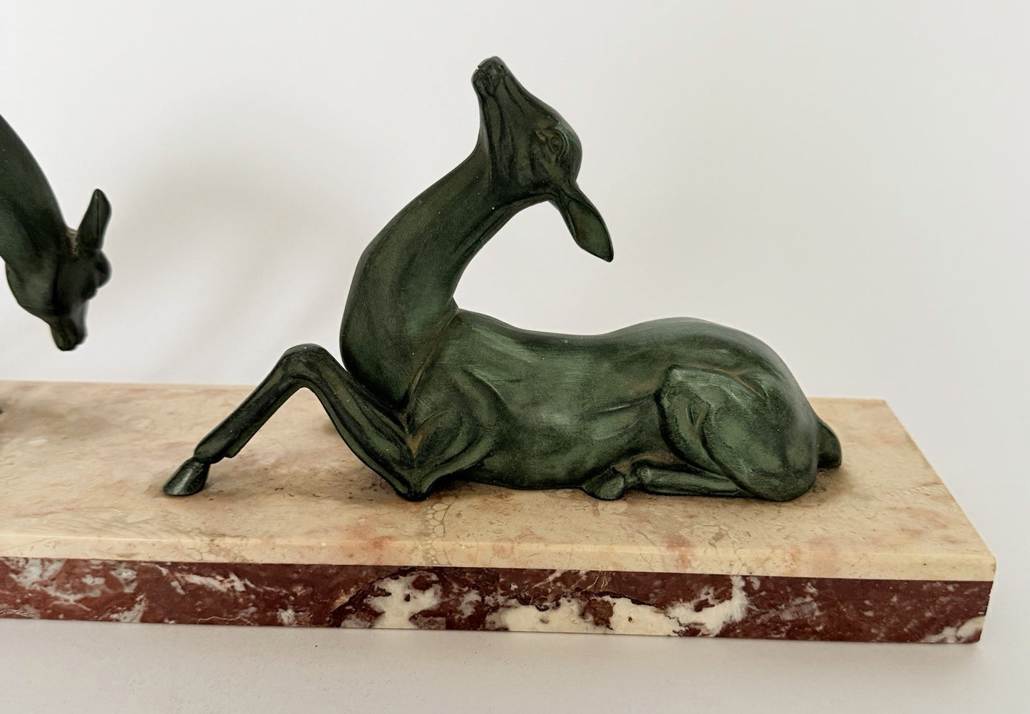 Original French Art Deco Gazelle Mantelpiece Sculpture Spelter Marble 1930s7