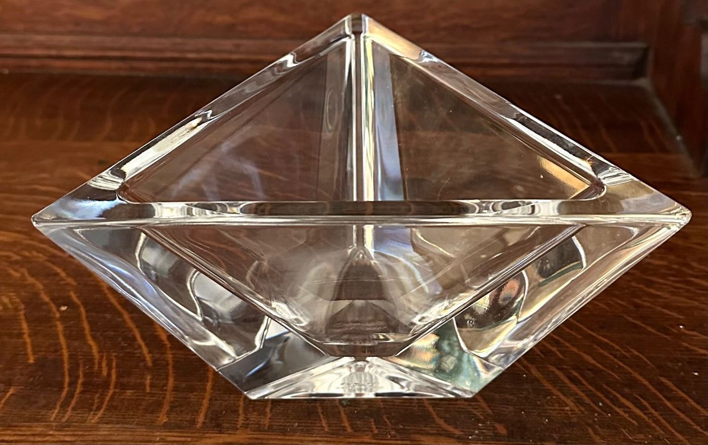Heavy Lead Crystal Geometric Glass Dish Crystal D'Arques Signed Special Edition0