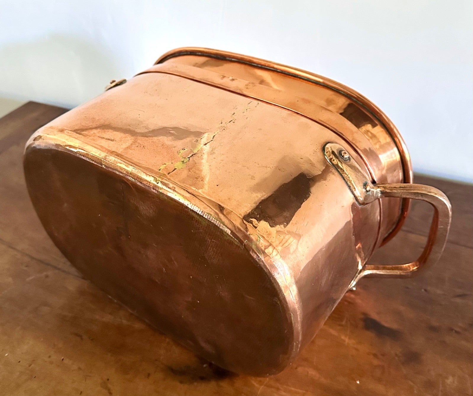 Antique French copper braisière 18thC daubière 41cm dovetail roasting pan3