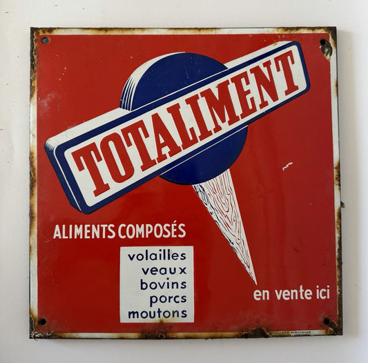 Vintage French Enamelled Advertising Sign Totaliment Animal Feed Square 30cm0