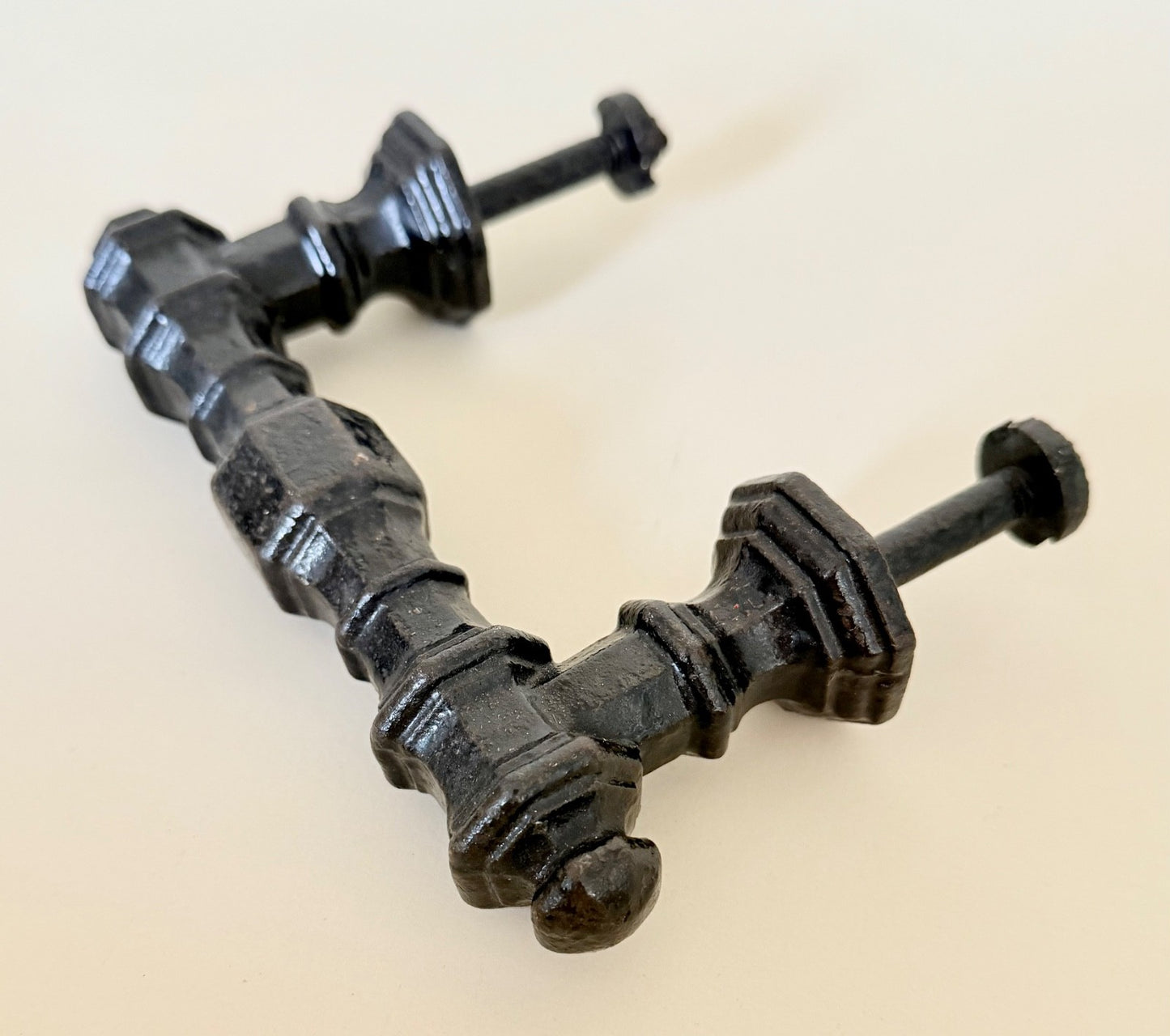 Antique Cast Iron Door Pull Handle French 19th Century Original Geometric2