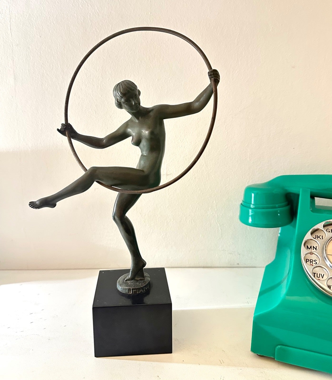 French Art Deco Spelter Sculpture Hoop Girl Marcel Bouraine 1930s Statuette7