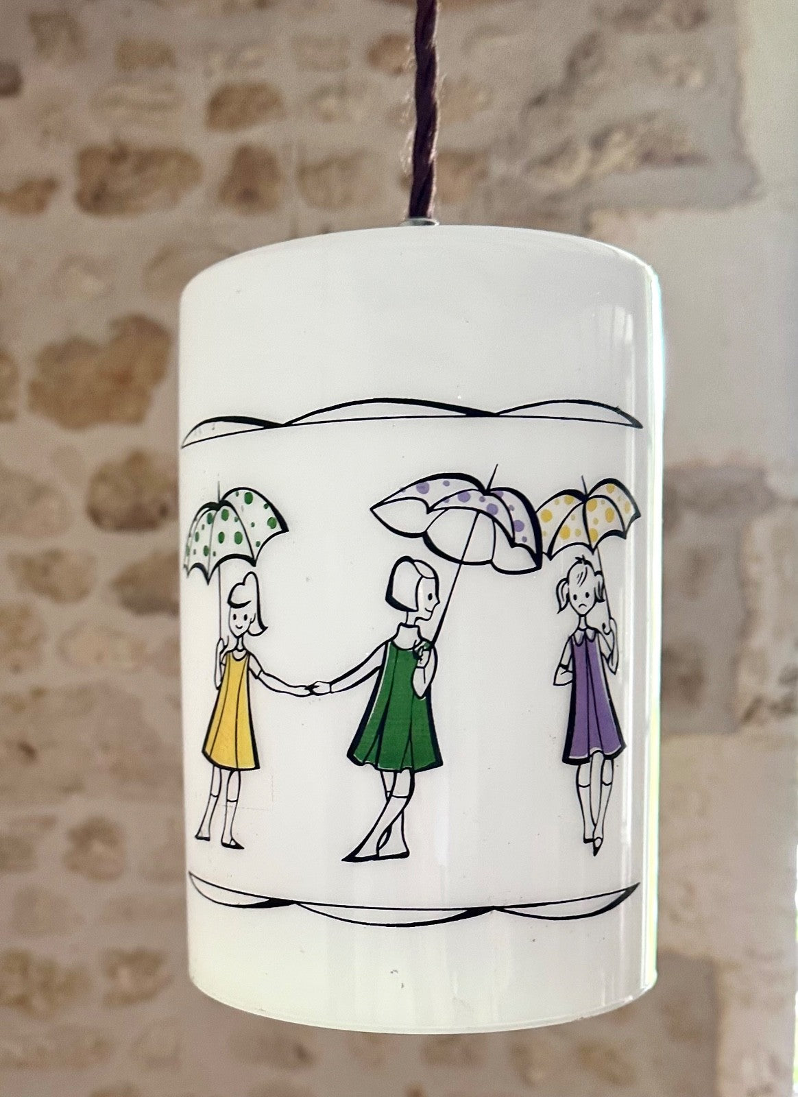 Vintage French glass children's ceiling light opaline conical 1960s mid century0
