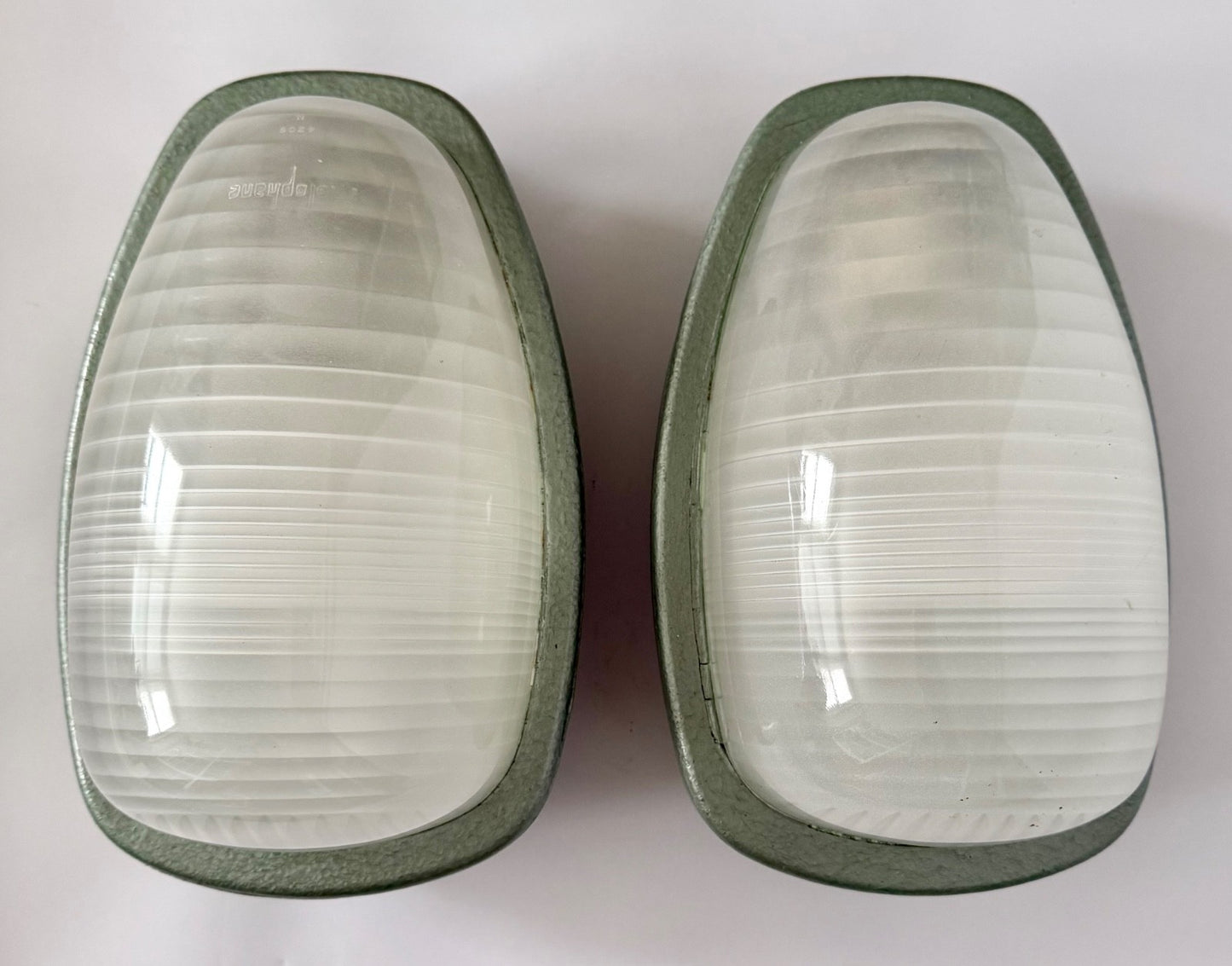 Pair Holophane Industrial Wall Light Sconces French 1950s Metal Glass AE2001