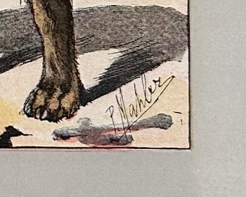 Antique 1907 colour lithograph print dog picture Paul Mahler Otterhound2