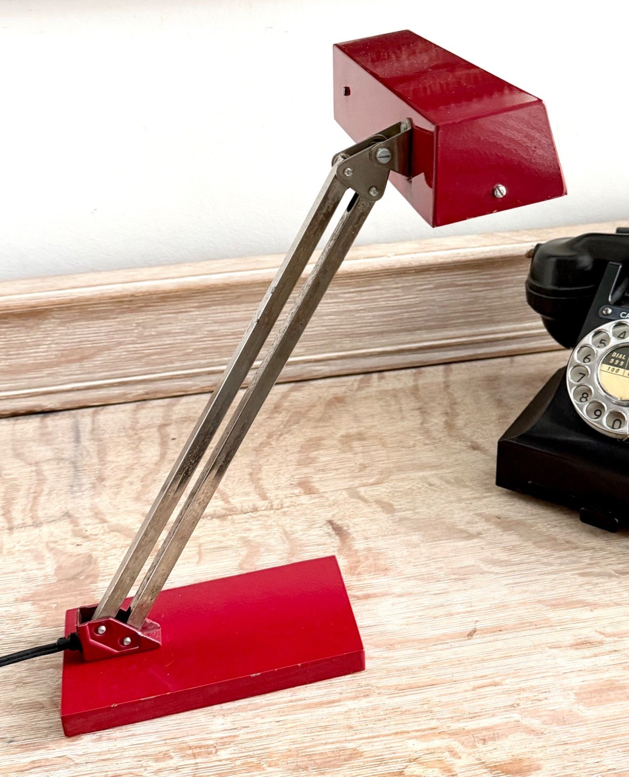 Vintage Pfaffle Desk Lamp 1950s German Mid-Century Adjustable Red Metal Chrome13