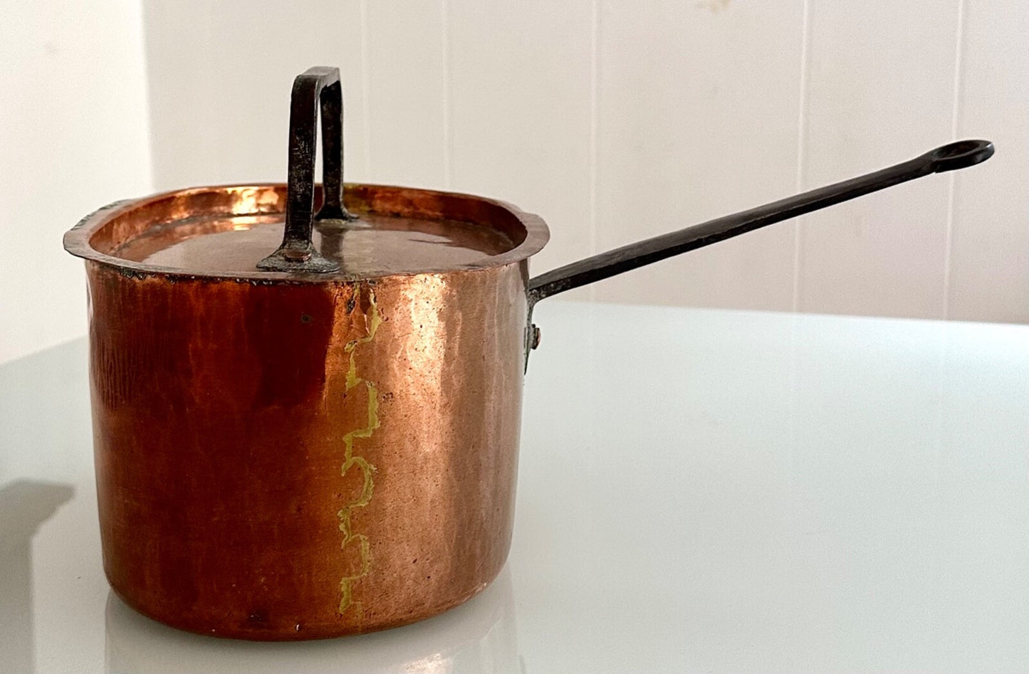 Antique 18thC handmade French copper daubière braisière casserole Dutch oven b6