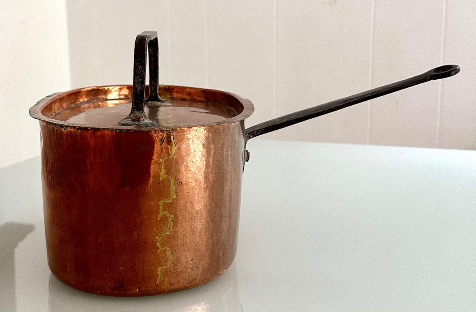Antique 18thC handmade French copper daubière braisière casserole Dutch oven b6