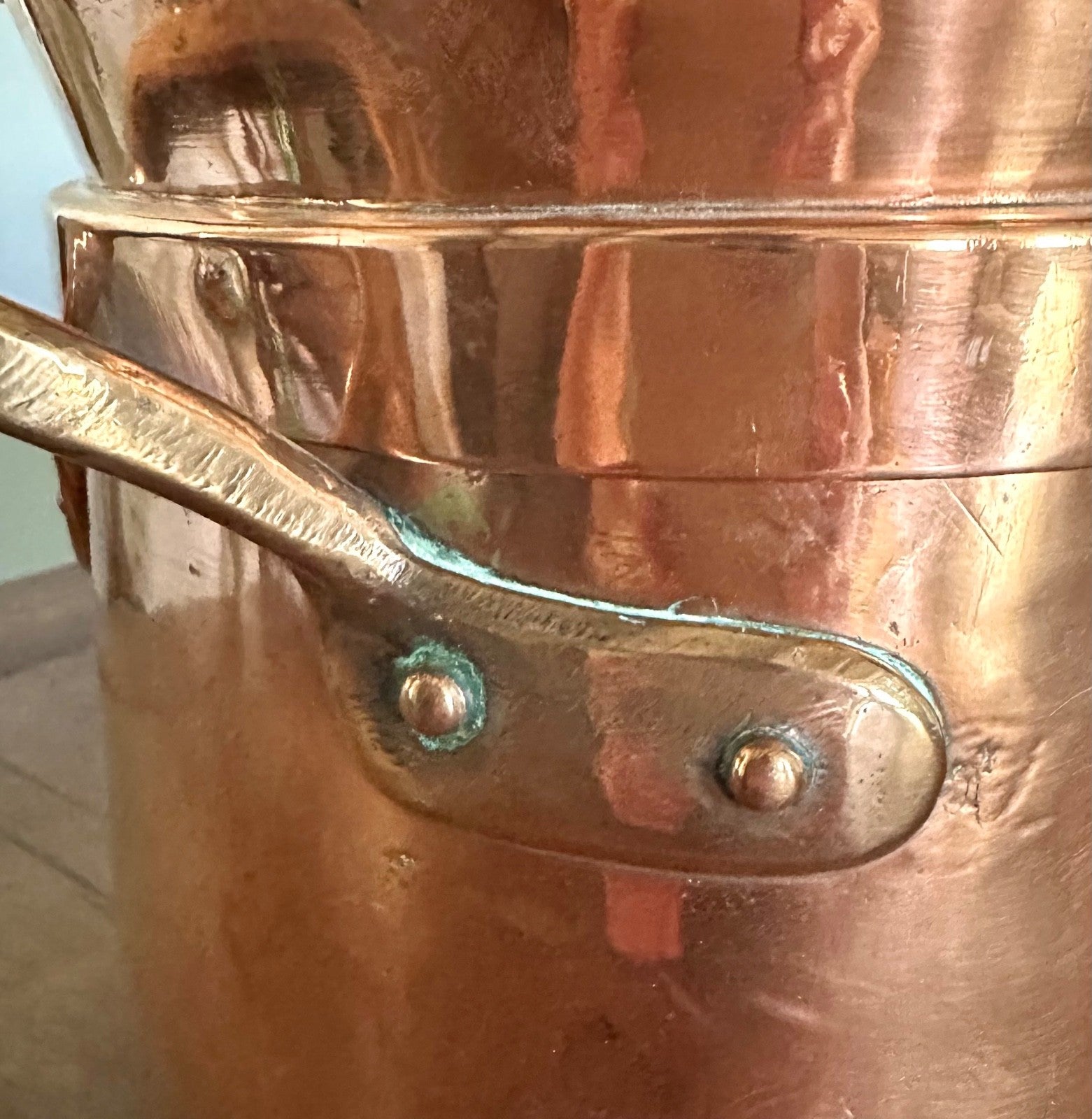 Antique French copper braisière 18thC daubière 41cm dovetail roasting pan5