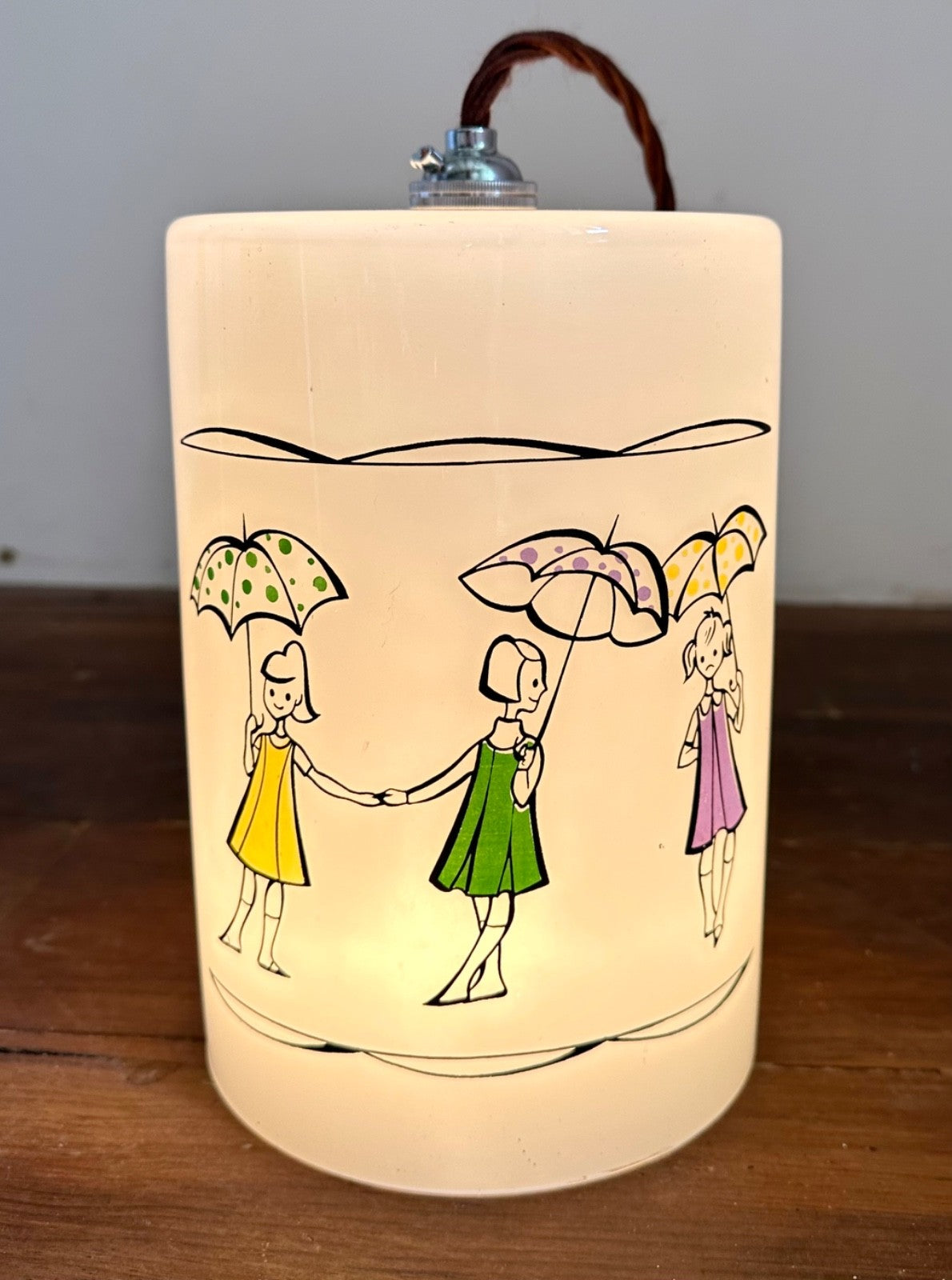Vintage French glass children's ceiling light opaline conical 1960s mid century1