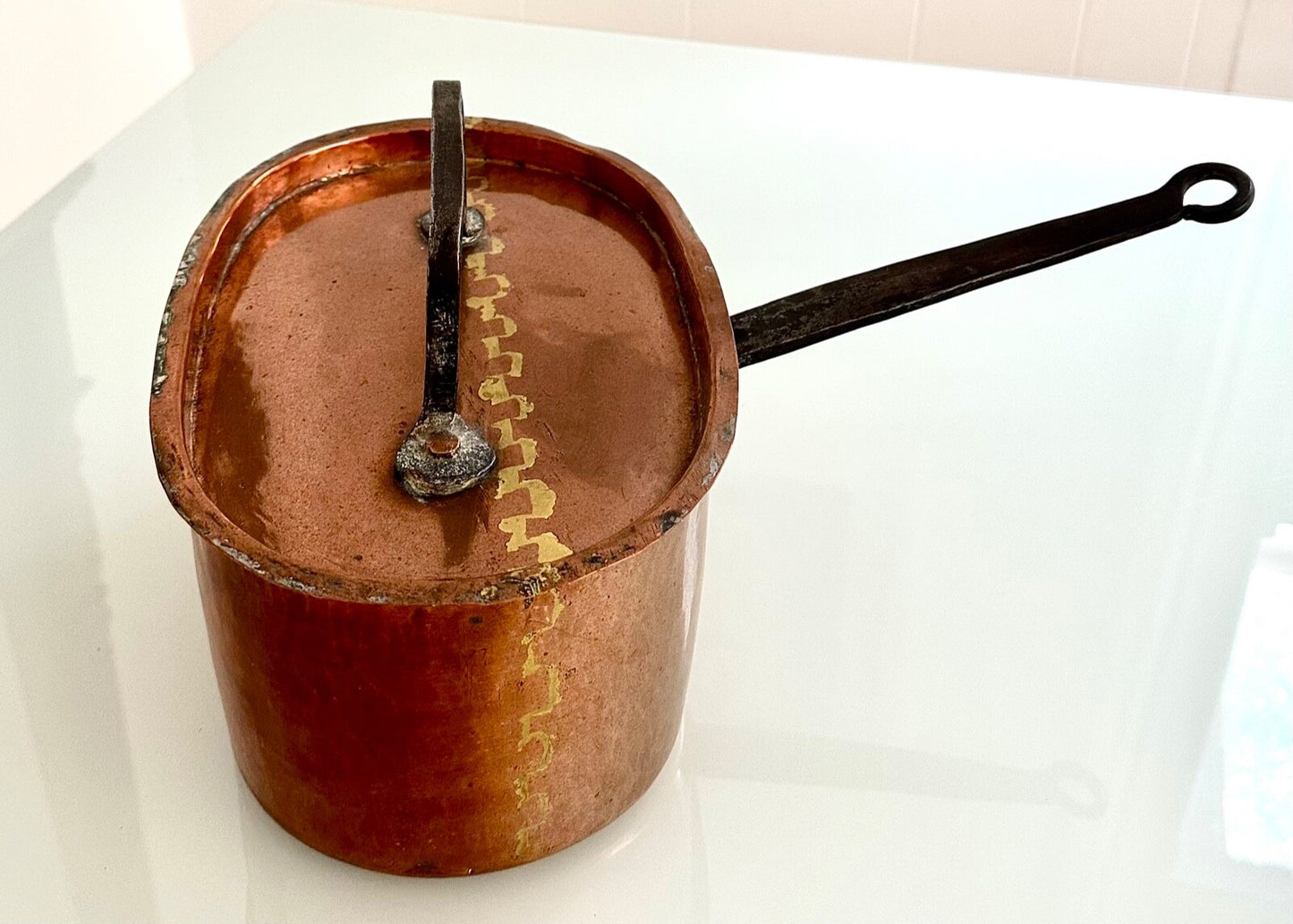 Antique 18thC handmade French copper daubière braisière casserole Dutch oven b1