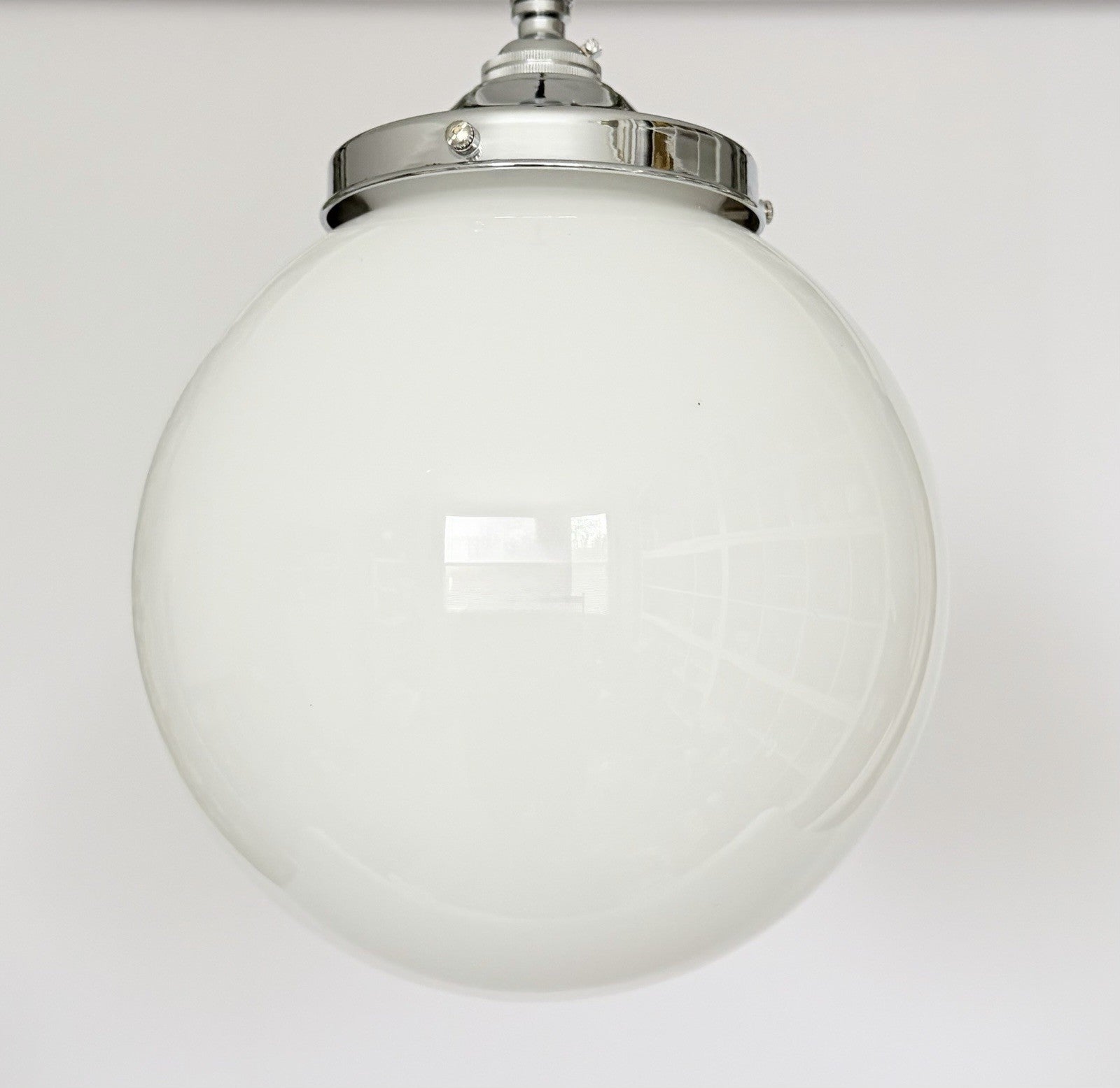 Vintage French opaline milk glass globe ceiling light shade + fittings2