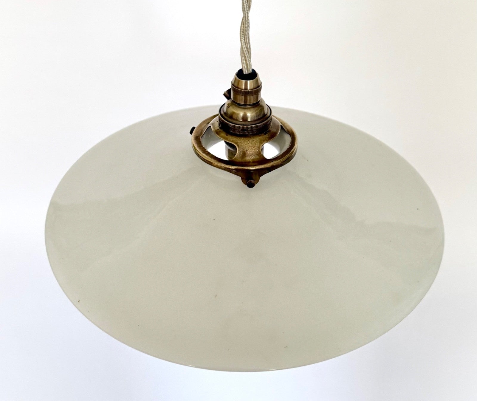 Antique original French rise & fall ceiling light opaline coolie glass shade T4