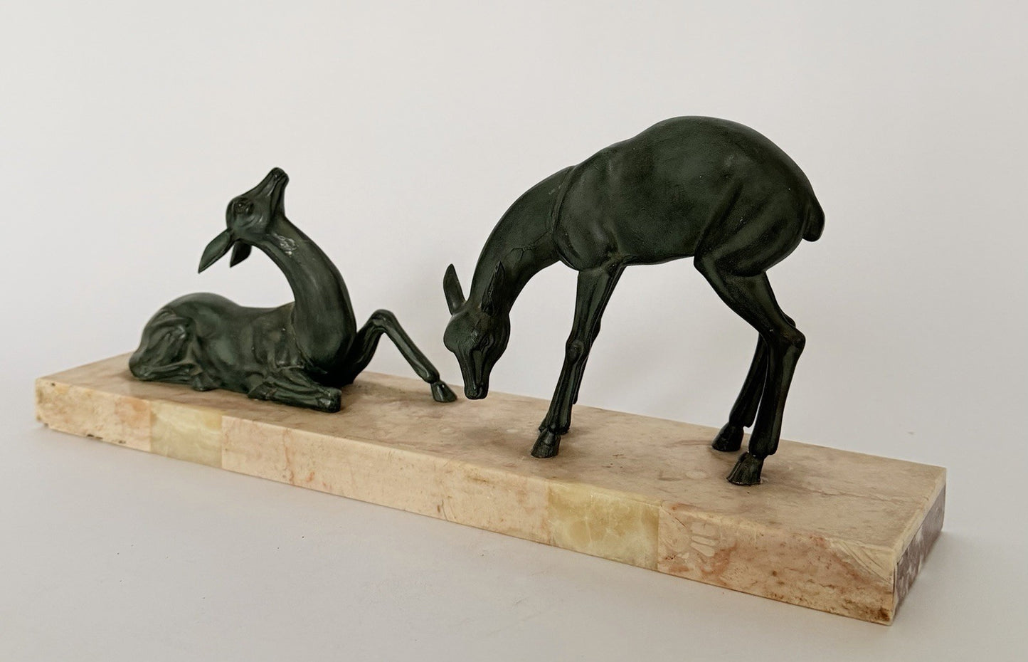 Original French Art Deco Gazelle Mantelpiece Sculpture Spelter Marble 1930s1