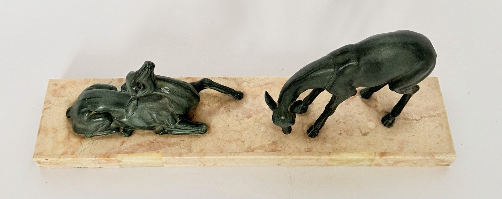 Original French Art Deco Gazelle Mantelpiece Sculpture Spelter Marble 1930s4