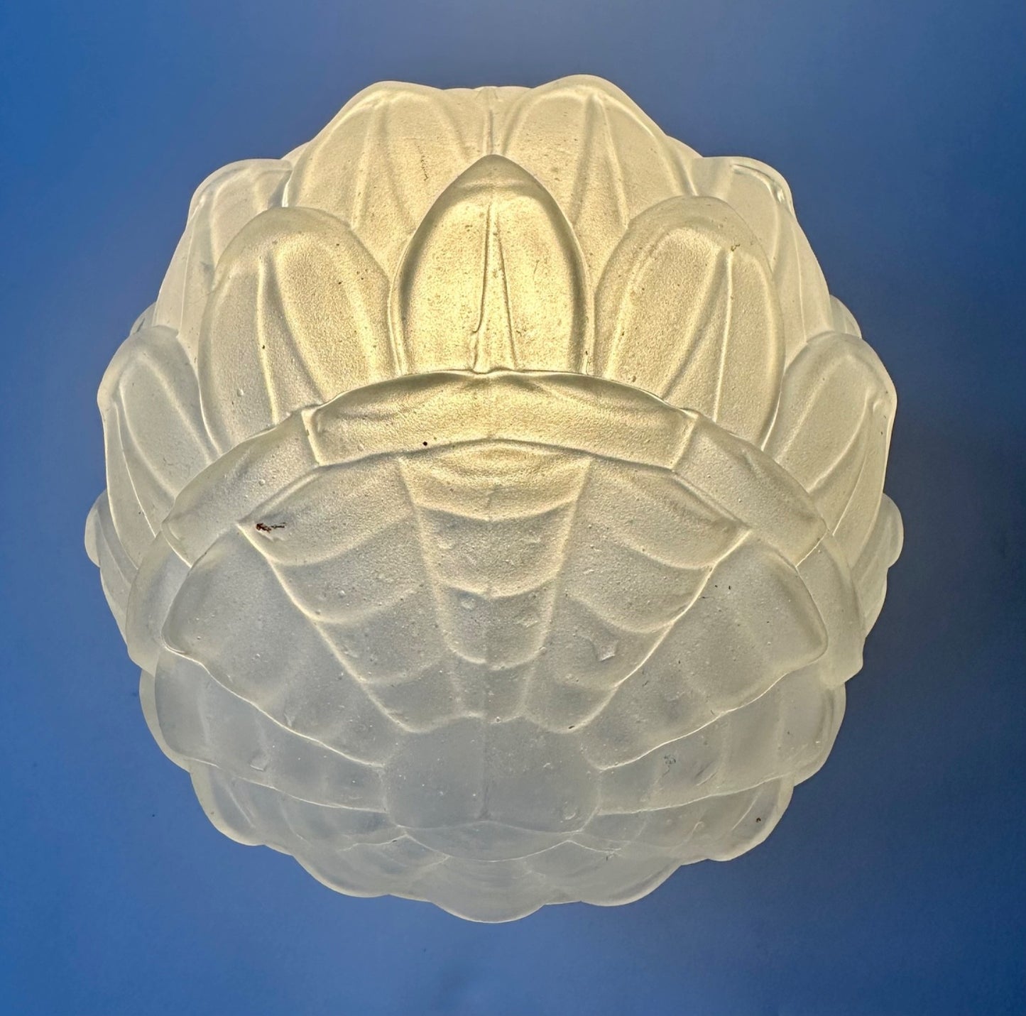 Vintage original French glass ceiling light shade sculpted globe + fittings 30s3