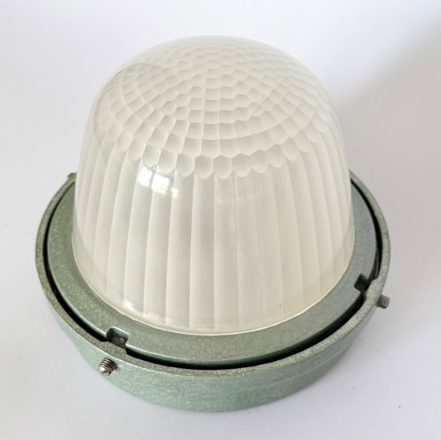 Vintage Holophane industrial ceiling wall light sconce refurbished glass metal0