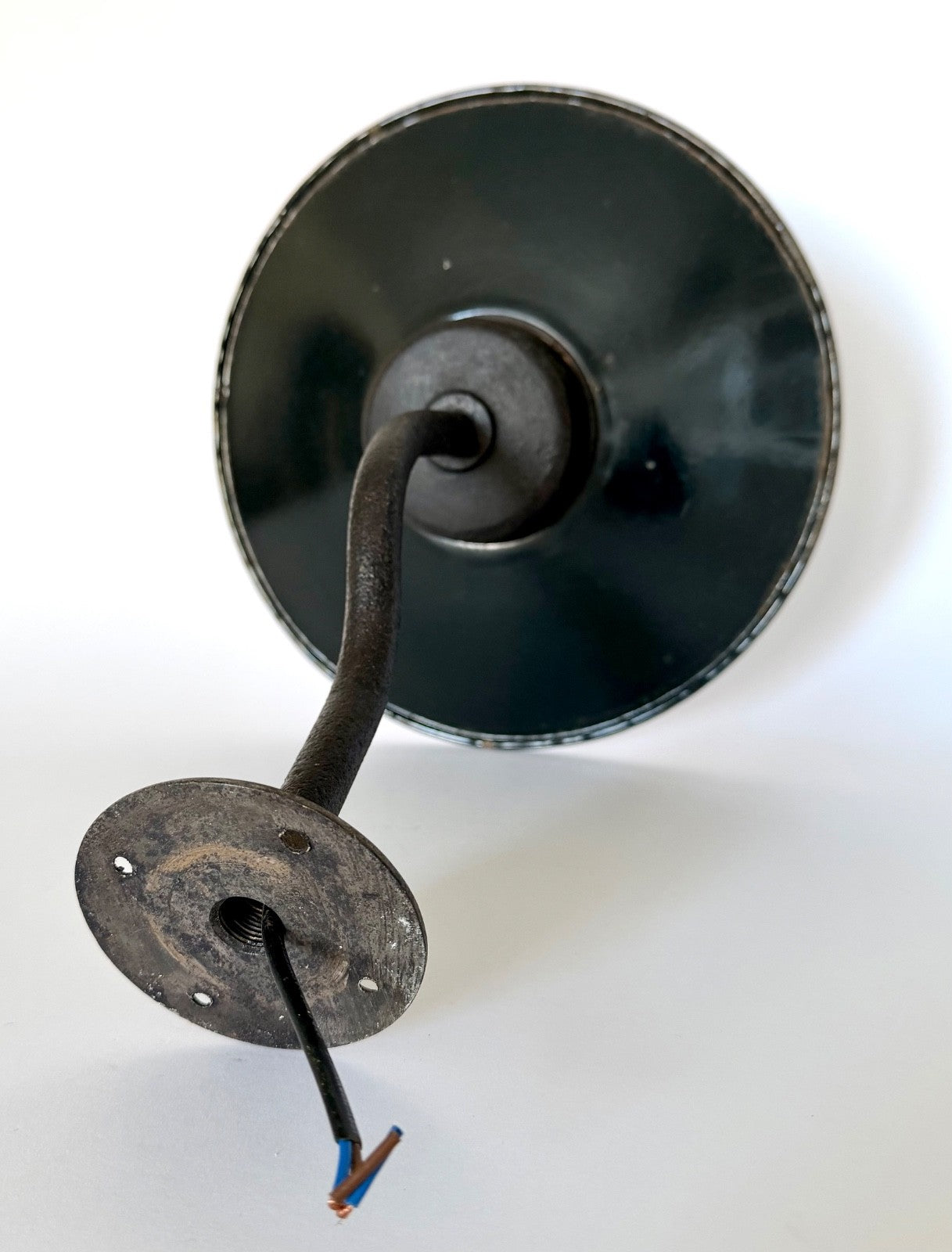 Vintage French swan neck outdoor courtyard light enamel cast iron rewired black1