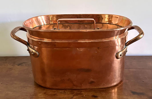 Antique French copper braisière 18thC daubière 41cm dovetail roasting pan0