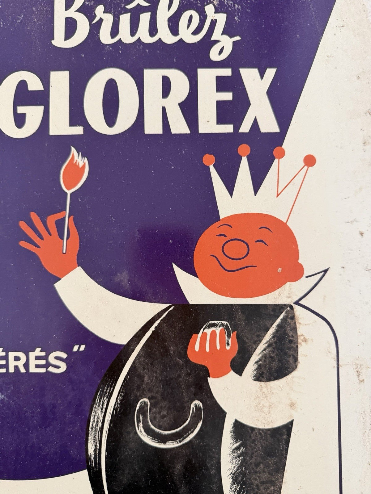 Vintage French printed brass sign 1950s 60s Agglorex firelighters great graphics2