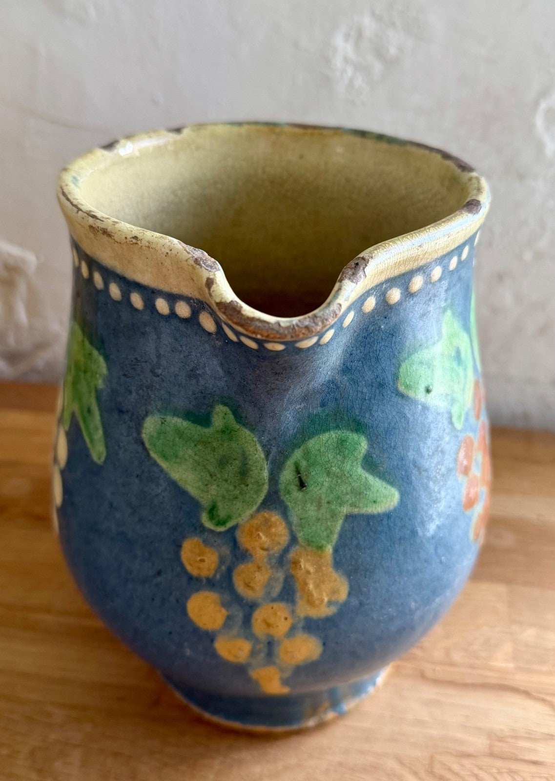 Large Antique 19th C French Jug Alsace Savoie Terracotta Pitcher Blue Decorated7