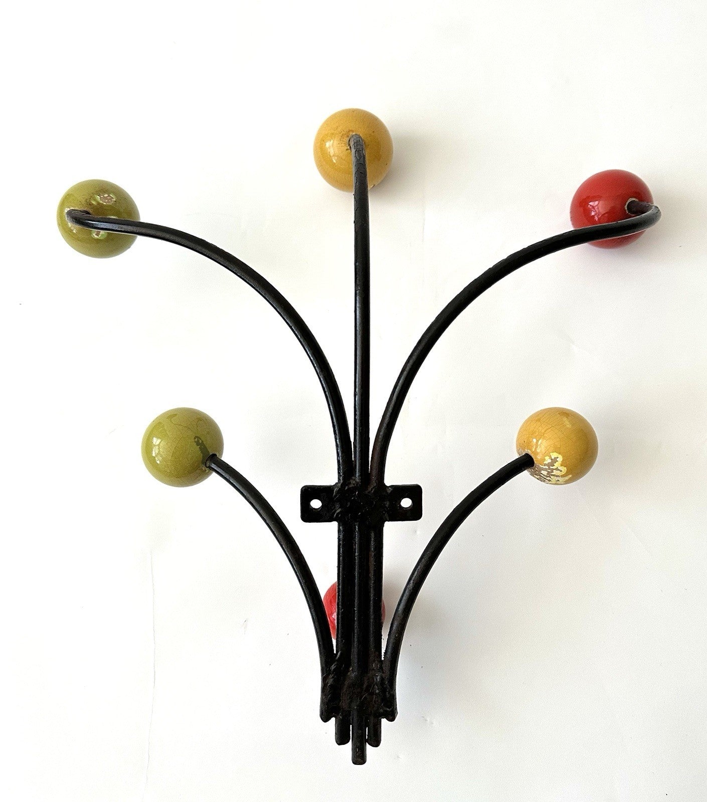 Original Vintage Retro Sputnik Metal Coat Hooks French Bobbles Coloured 6 Pegs8