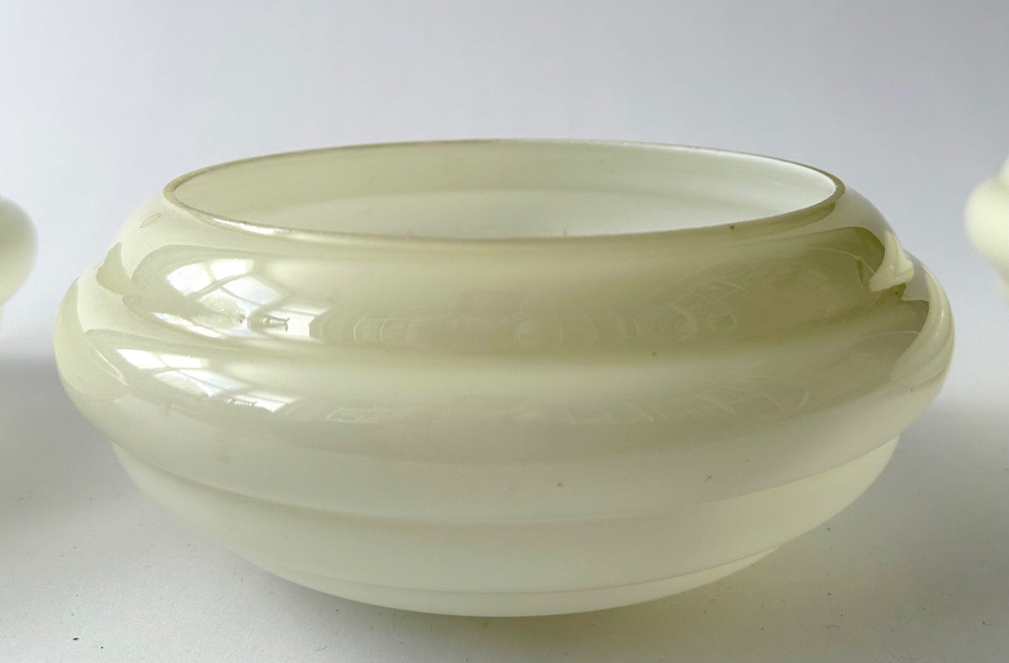 3 vintage French glass light shades chandelier pale green white 1930s3