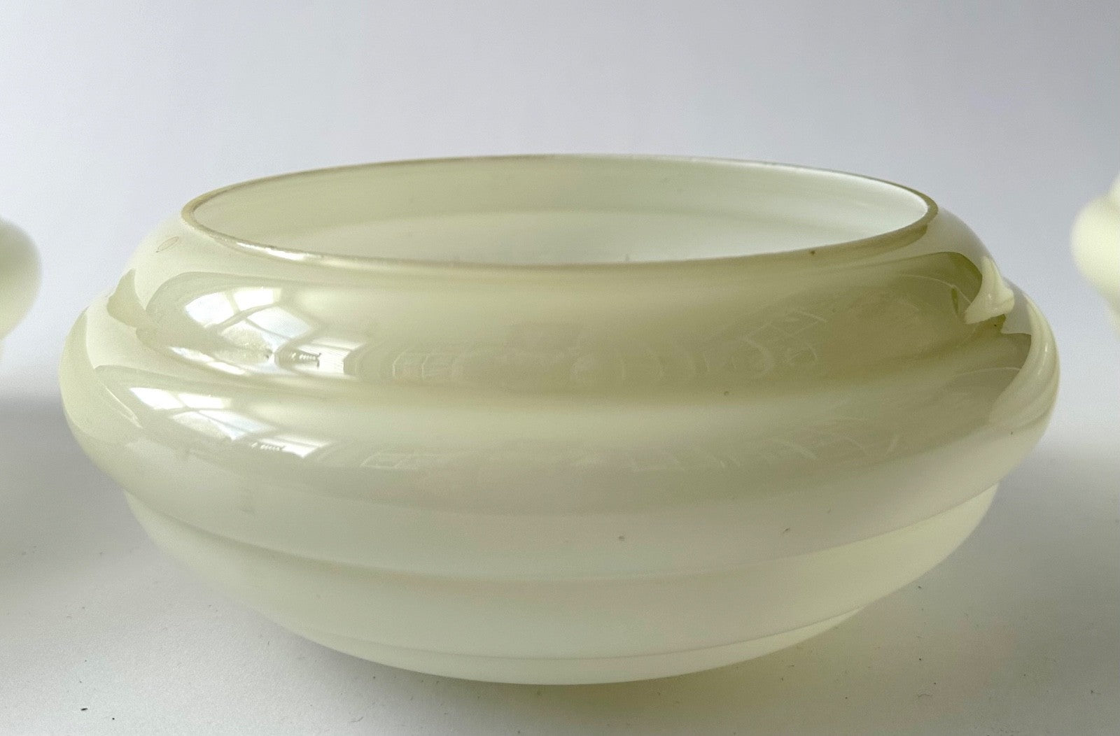 3 vintage French glass light shades chandelier pale green white 1930s3