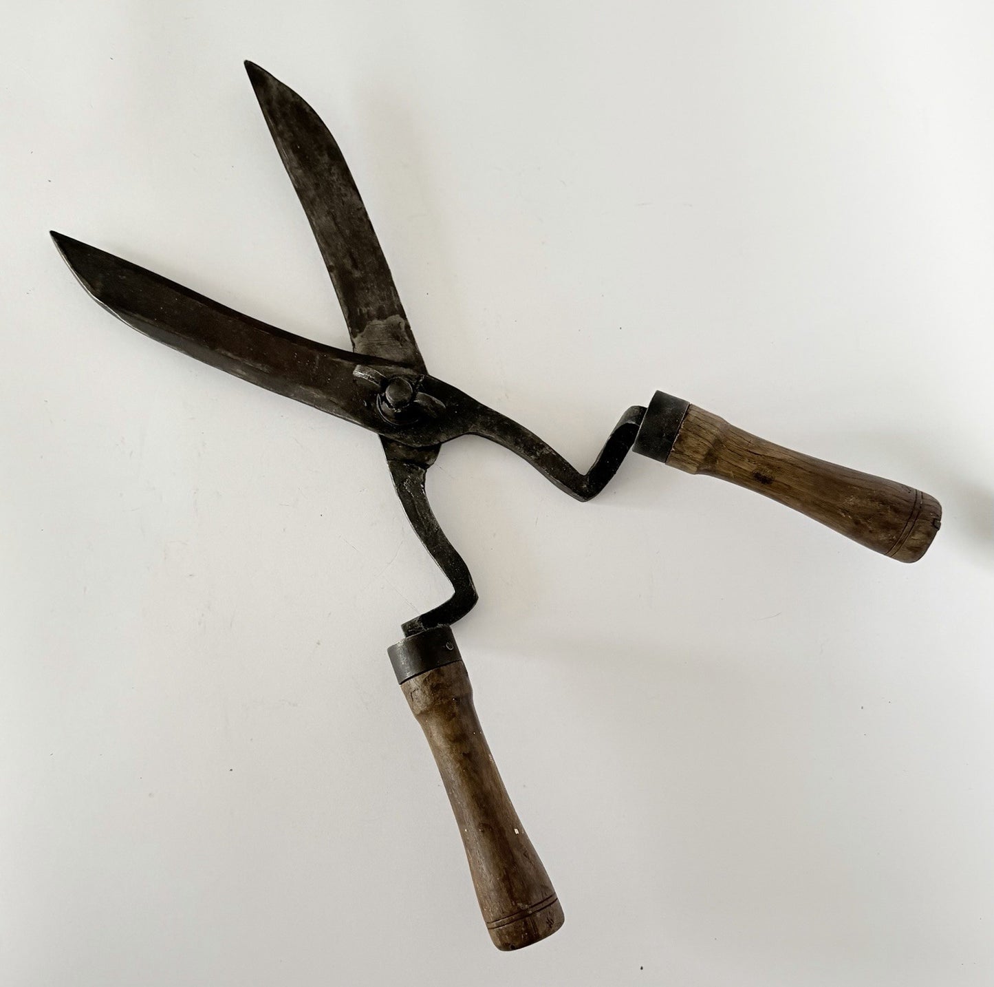 Large Antique French Garden Shears Hedge Trimmers Wood Steel0