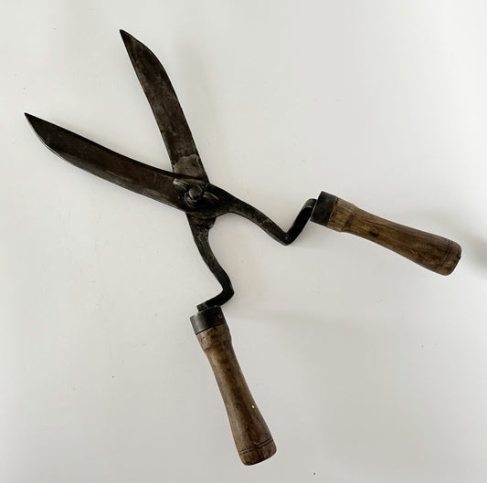 Large Antique French Garden Shears Hedge Trimmers Wood Steel0