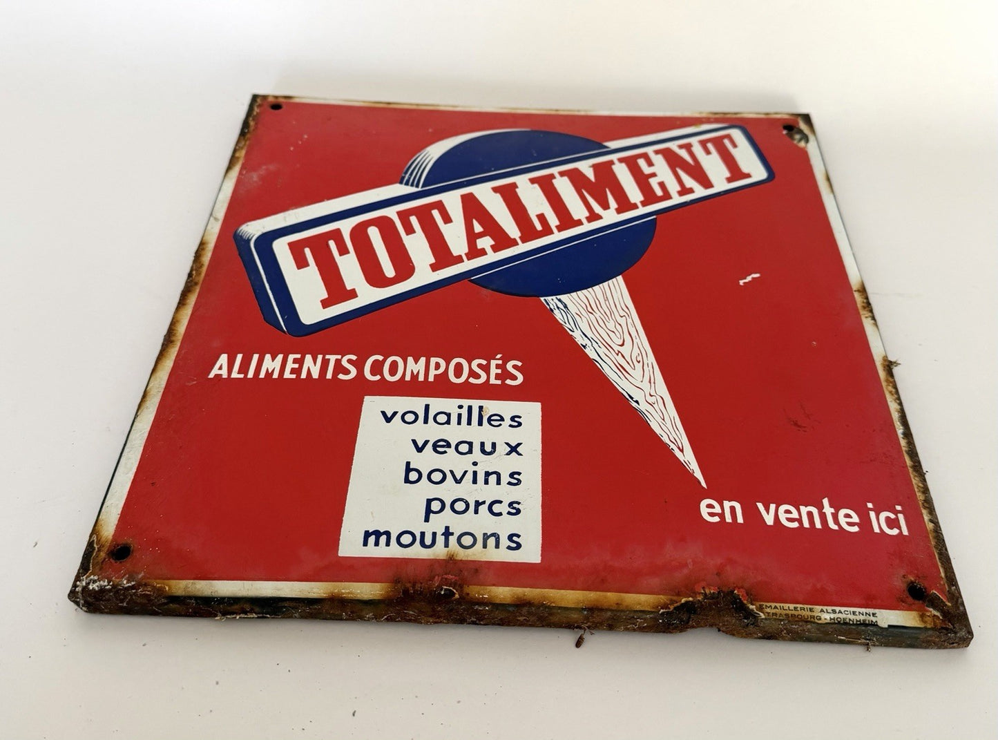 Vintage French Enamelled Advertising Sign Totaliment Animal Feed Square 30cm1