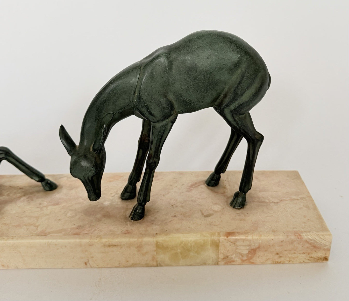 Original French Art Deco Gazelle Mantelpiece Sculpture Spelter Marble 1930s2