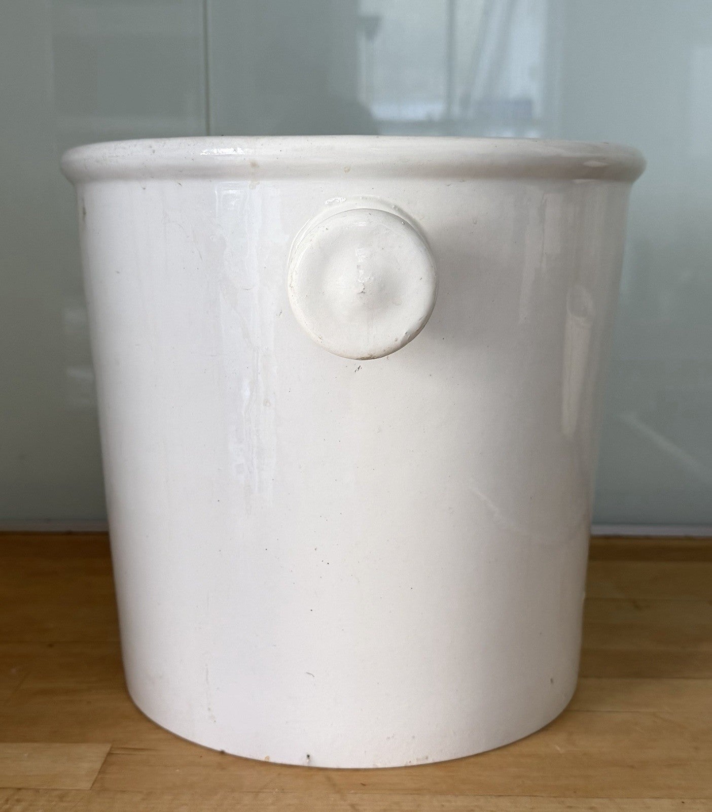 Large Antique Edwardian Ironware Slop Bucket White Stoneware Earthenware Handled4