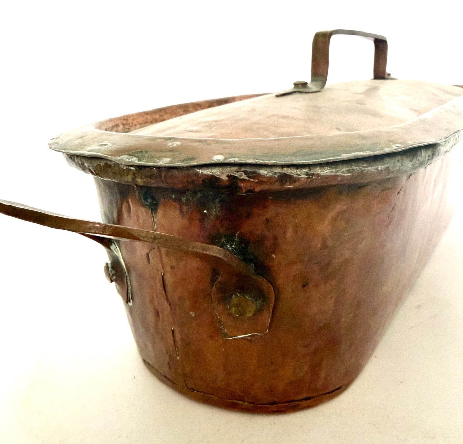 Antique French copper fish kettle/steamer/poacher/windowsill planter 19thC7