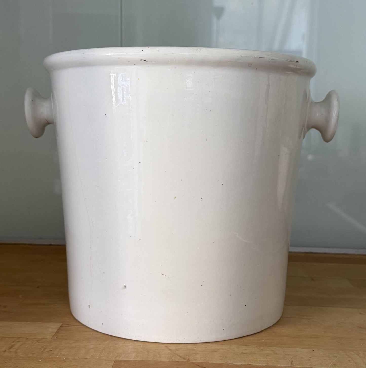 Large Antique Edwardian Ironware Slop Bucket White Stoneware Earthenware Handled0
