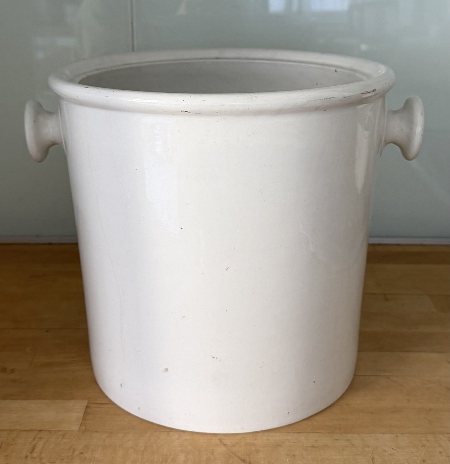 Large Antique Edwardian Ironware Slop Bucket White Stoneware Earthenware Handled1