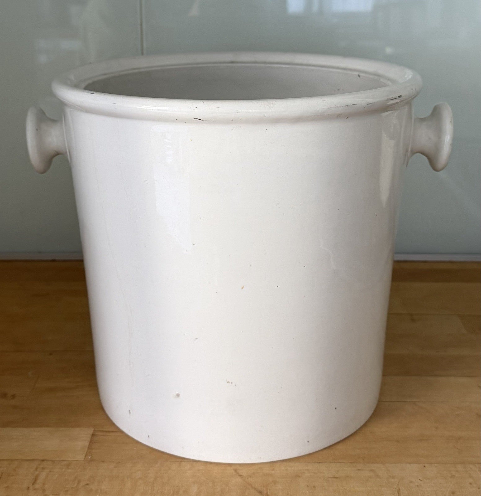 Large Antique Edwardian Ironware Slop Bucket White Stoneware Earthenware Handled1