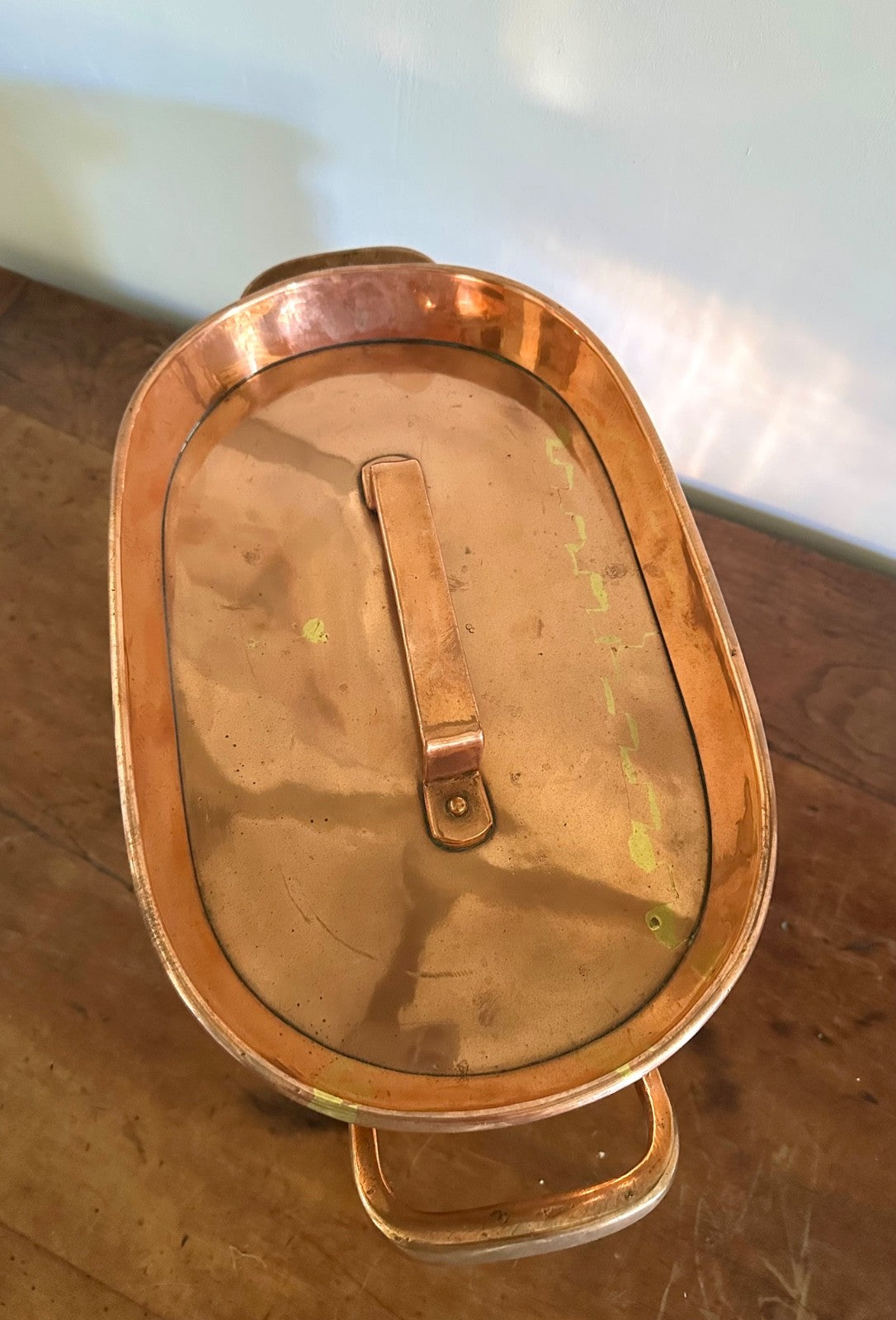Antique French copper braisière 18thC daubière 41cm dovetail roasting pan8