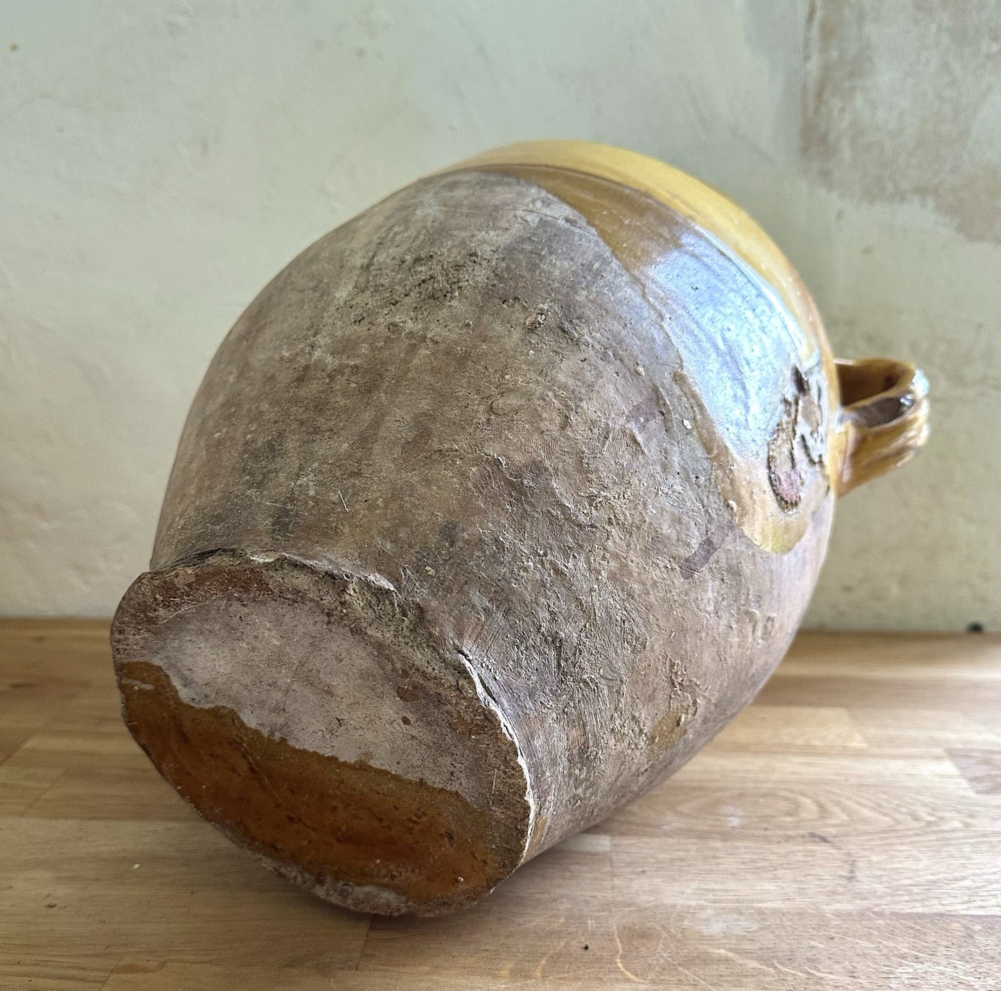 Large antique French Terracotta Provence Confit Jar Pot 19thC Yellow Glaze 28cm5
