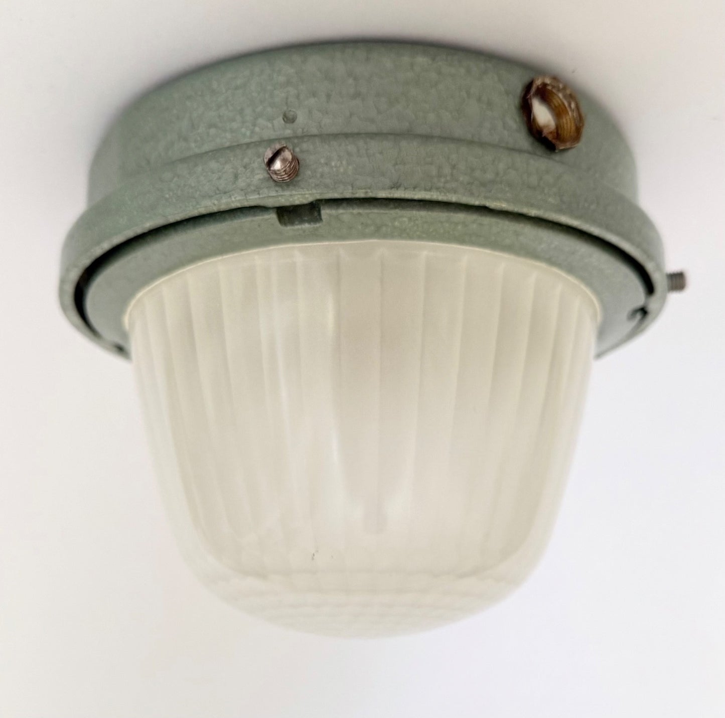 Vintage Holophane industrial ceiling wall light sconce refurbished glass metal3