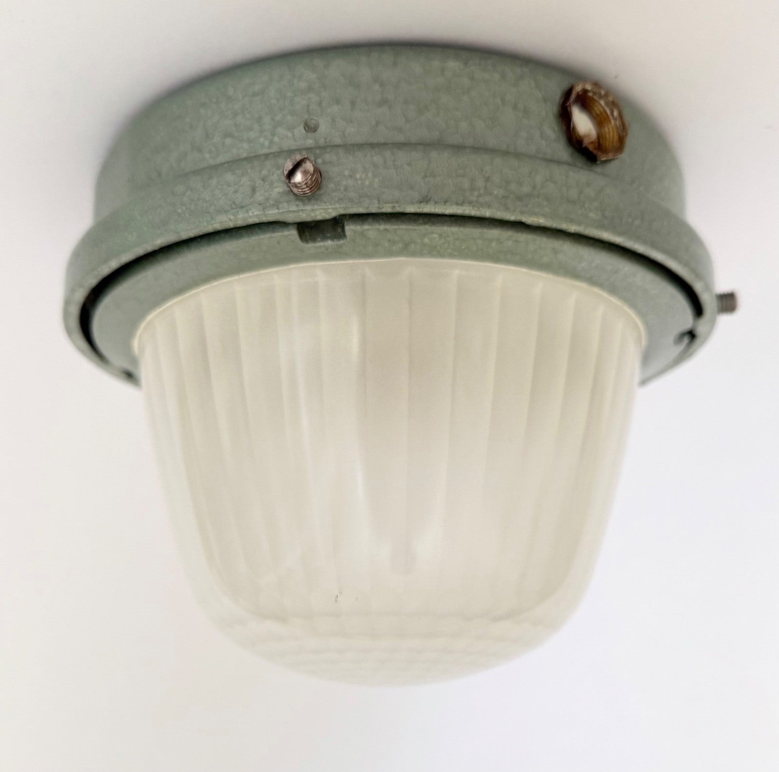 Vintage Holophane industrial ceiling wall light sconce refurbished glass metal3