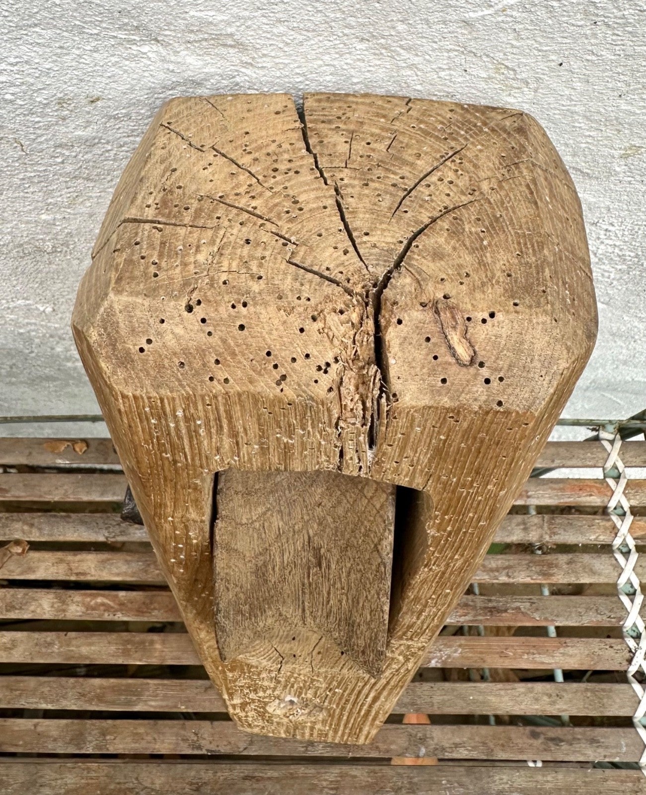 Large Antique Wooden Pulley & Block Oak Forged Iron French Barn Ship Folk Art6