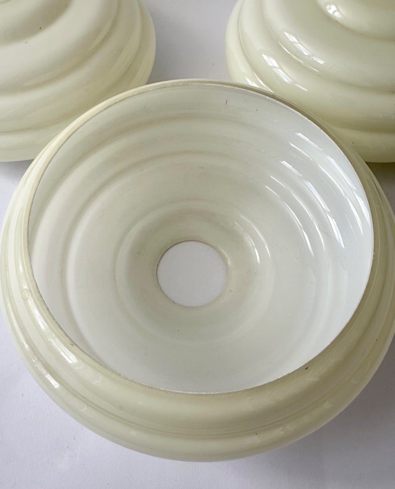 3 vintage French glass light shades chandelier pale green white 1930s4