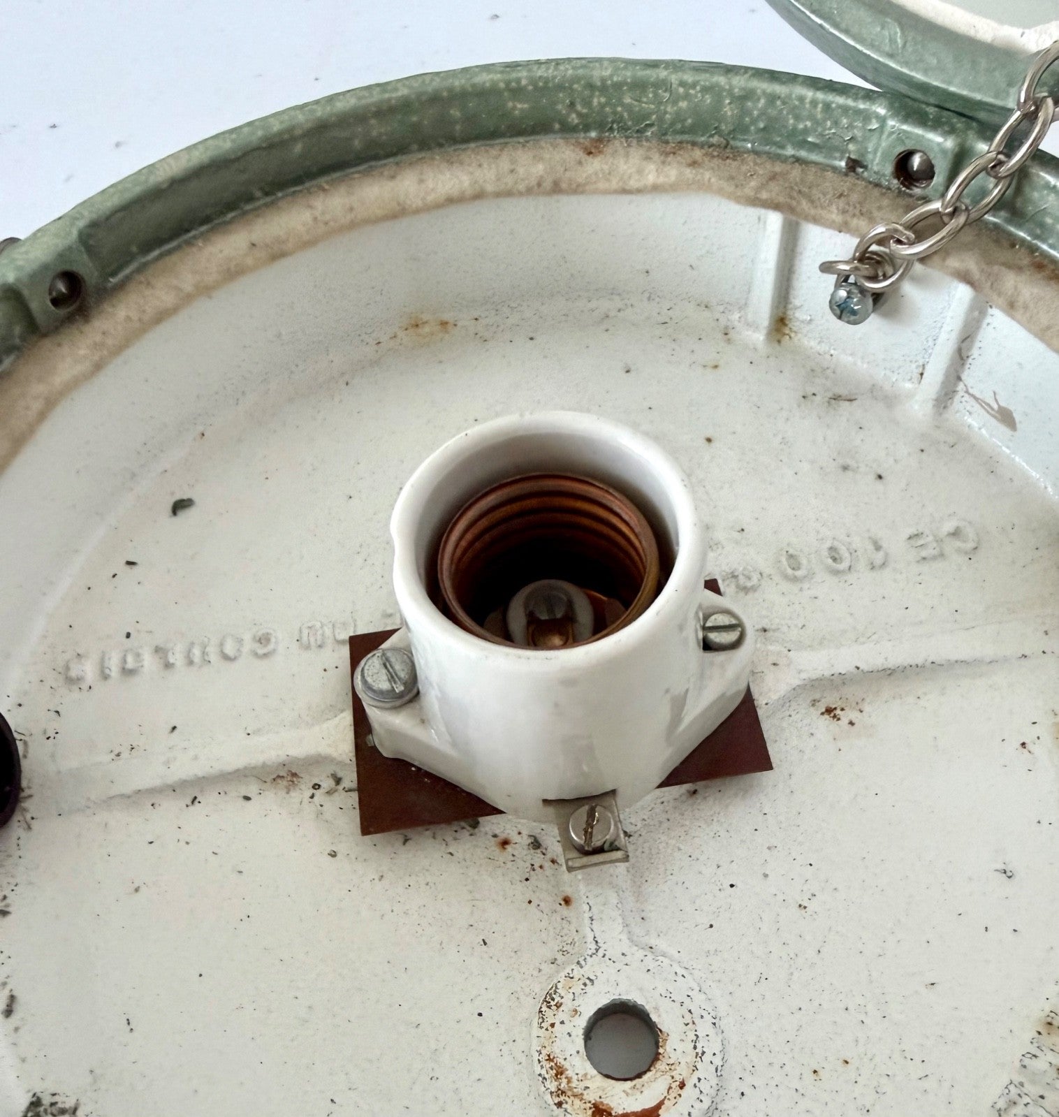 Vintage Holophane industrial ceiling wall light sconce refurbished glass metal5