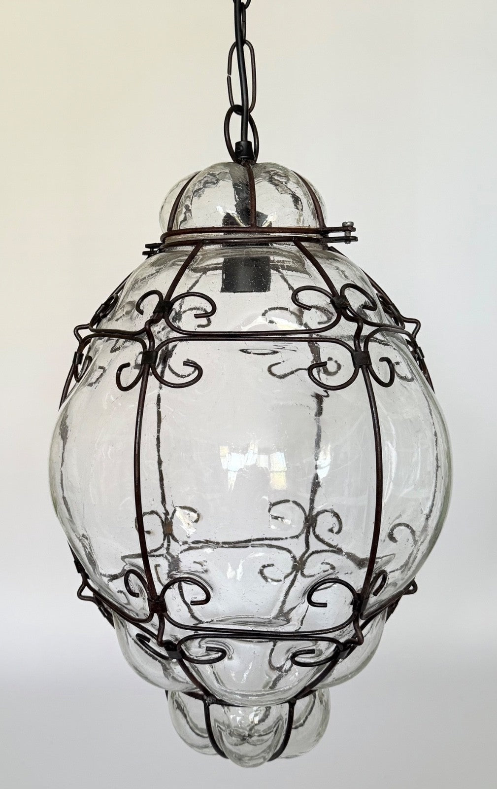 Very large Murano ceiling pendant light blown caged glass handmade 1950s 60s0