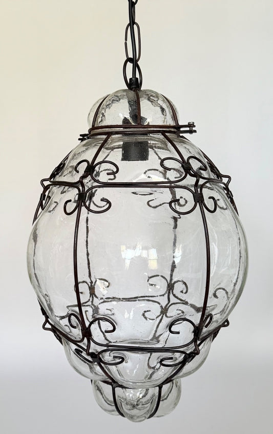 Very large Murano ceiling pendant light blown caged glass handmade 1950s 60s0